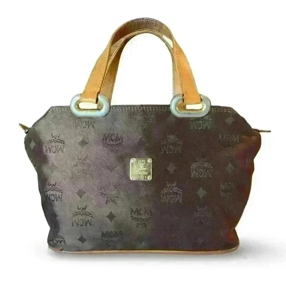 MCM Brown Visetos Small Nylon with Tan Leather Trim Handmade Handbag Tote RARE